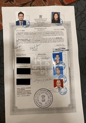 Special marriage act registration home visit certificate